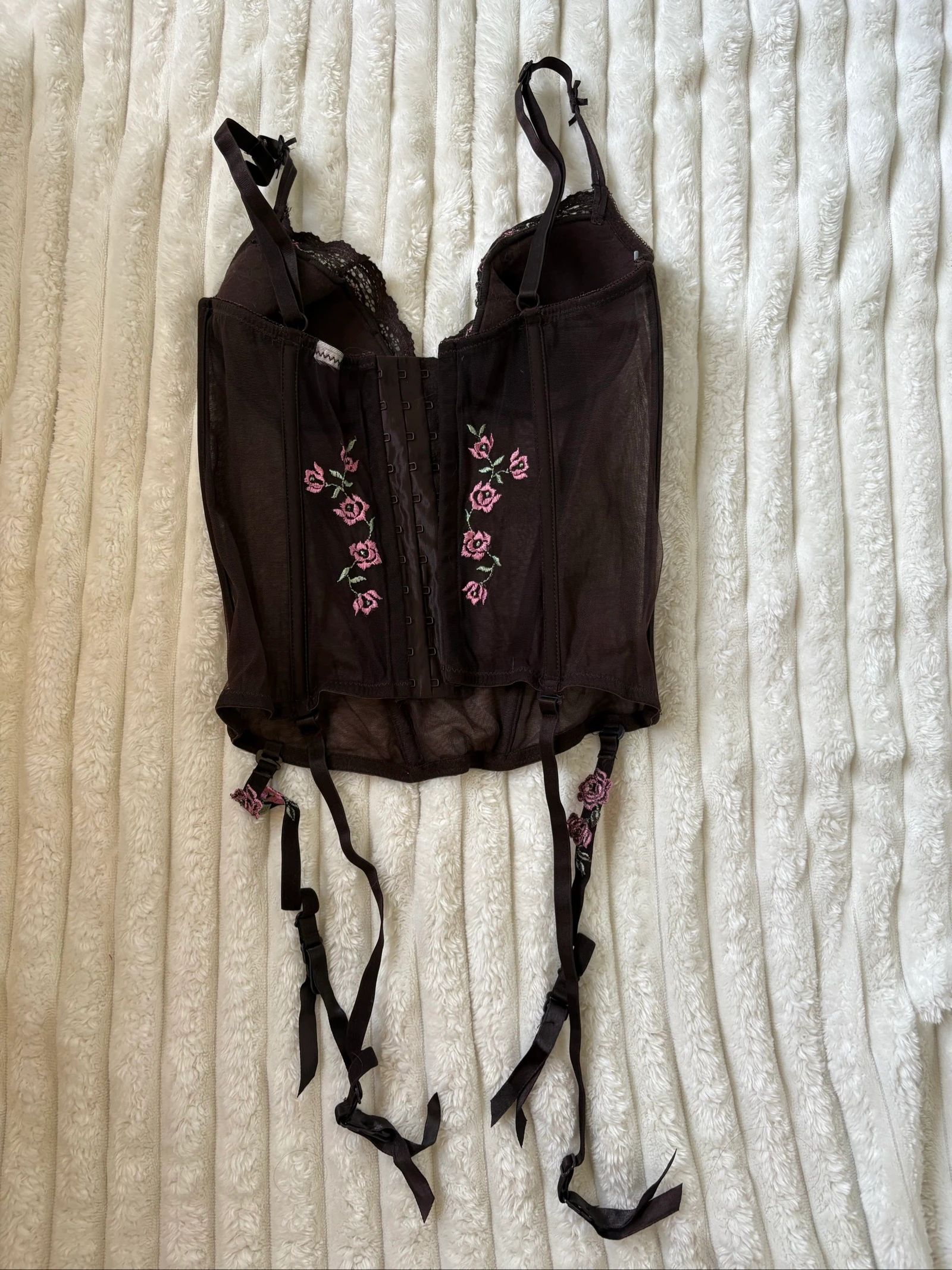 Bustier guêpière con portejarretes para mujer, estilo vintage con bordado de flores – photo 9